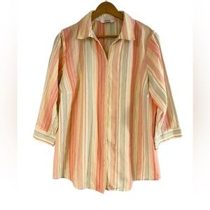 Alia Stripped Button Down Shirt Blouse, 2X
